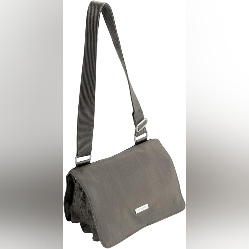 Baggallini Clever 3-Zip Crossbody Shoulder Bag in Pewter